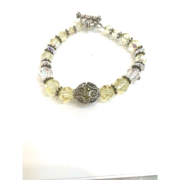 Yellow Austria Crystals with Bali Sterling Silver Jewelry Bracelet #handmade - Picture 4 of 4